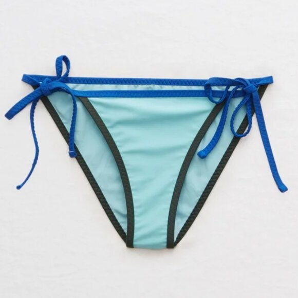 NEW NWT AERIE AMERICAN EAGLE Light Blue Cheeky Tie Side String Bikini Bottom XL - Picture 1 of 12